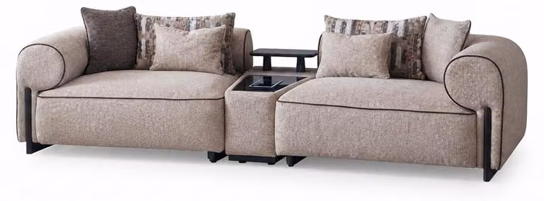 Beiges Modernes 3-Sitzer Sofa mit Ladefunktion Wohnzimmer Couch