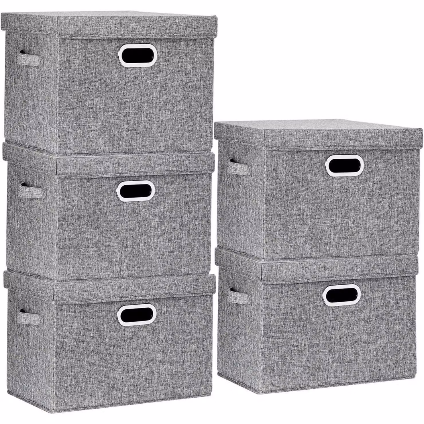 Contenitore con coperchio, in tessuto, pieghevole, lavabile, confezione da 5 pezzi, colore grigio, dimensioni 44x30x29 cm
