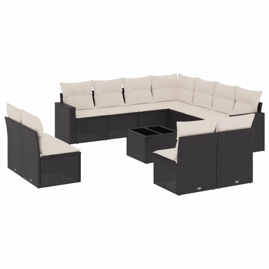 vidaXL Set Divani da Giardino a L con Cuscini e Tavolino Nero in Polyrattan – 2