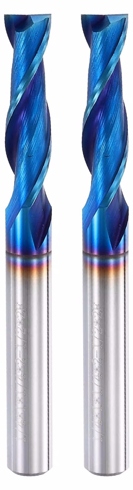 2 frese a spirale, diametro di taglio 1/4 di pollice, 2 taglienti, realizzate in carburo di tungsteno, con gambo da 1/4 di pollice, lunghezza di taglio 1 pollice, rivestimento nano blu