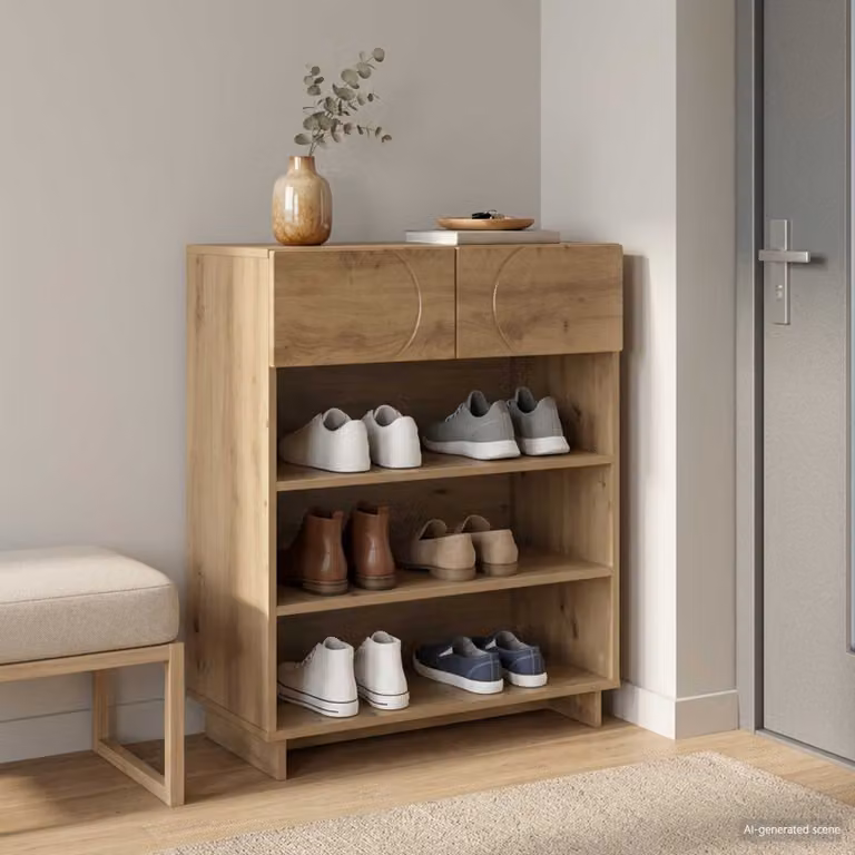 Scarpiera moderna vidaXL in legno color rovere marrone con ante e ripiani, L: 73 cm, P: 38 cm, H: 87,5 cm