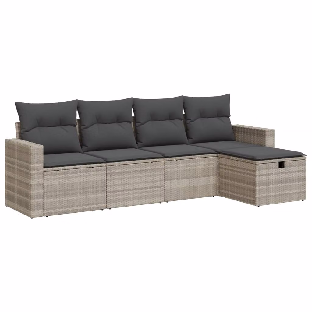 Set Divano da Giardino 5pz con Cuscini Grigio Chiaro Polyrattan