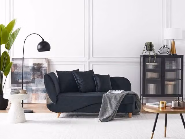 Chaise longue BELIANI in velluto nero con contenitore e funzione letto, design moderno a forma di L con lato sinistro, L/P/H: 155 x 69 x 76 cm – 1