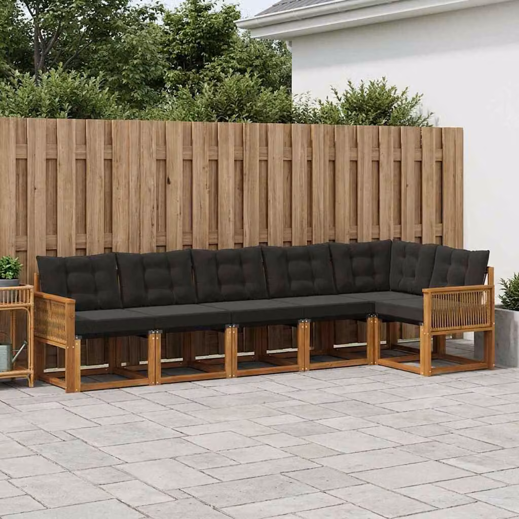 Set di divani da esterno vidaXL 6 pz in legno di acacia con tessuto textilene, colore marrone e nero
