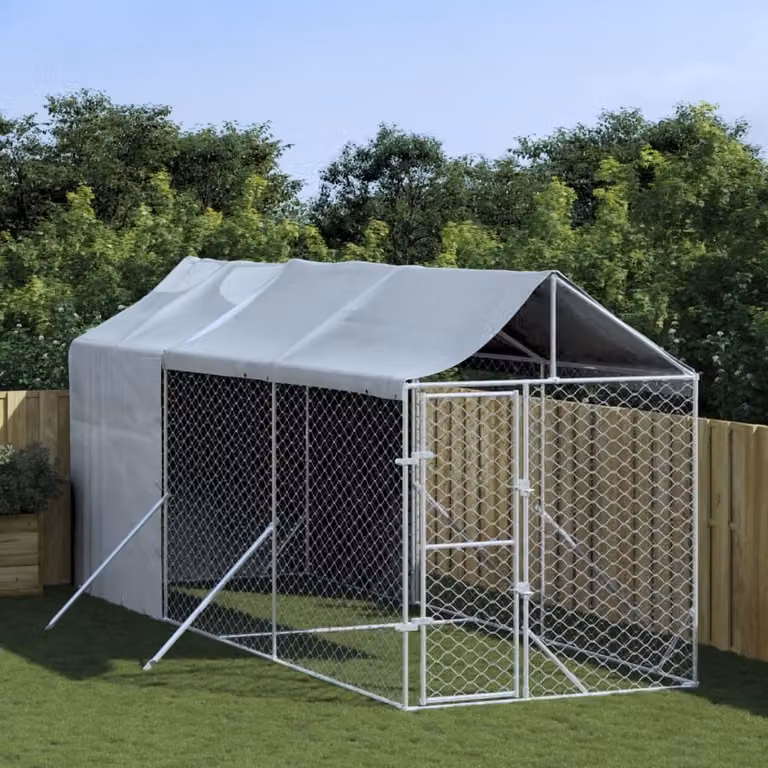The Living Store Cuccia per cani da esterno con tetto Silver 2x6x2,5m Acciaio zincato