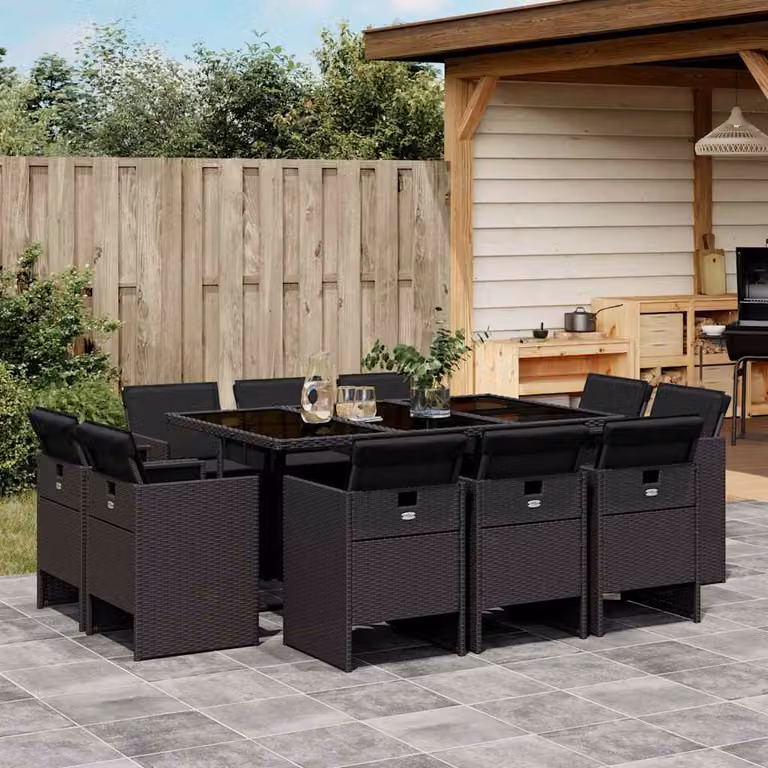 vidaXL Set da Pranzo da Giardino 11 pz in Polyrattan Nero con Piano in Vetro