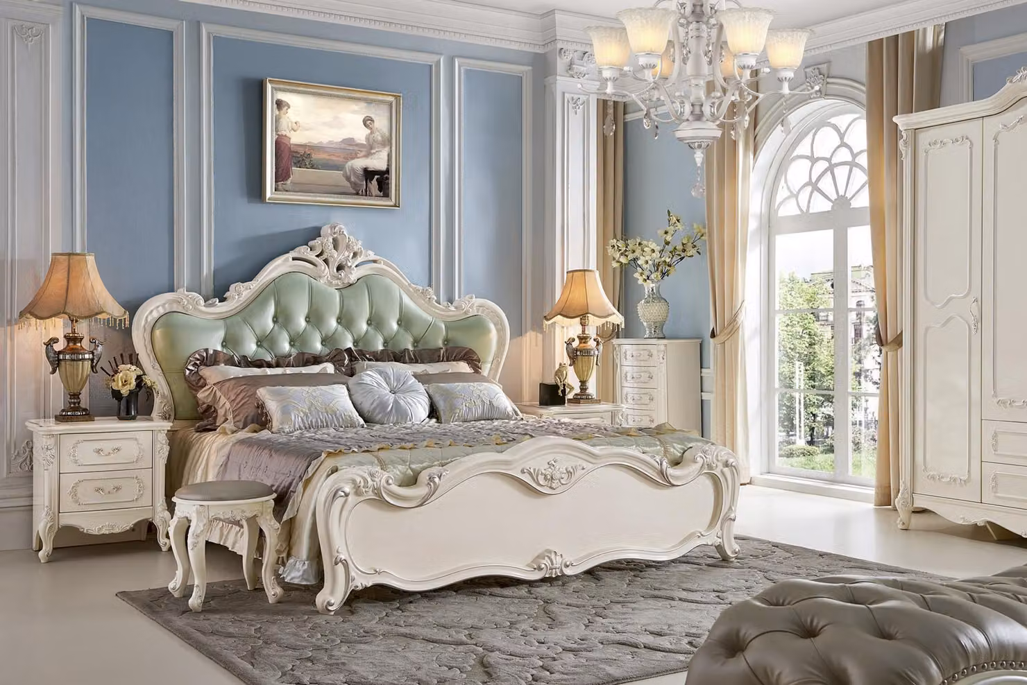 Chesterfield Bett Schlafzimmer Betten Echtholz Luxus Polster Doppel 180x200