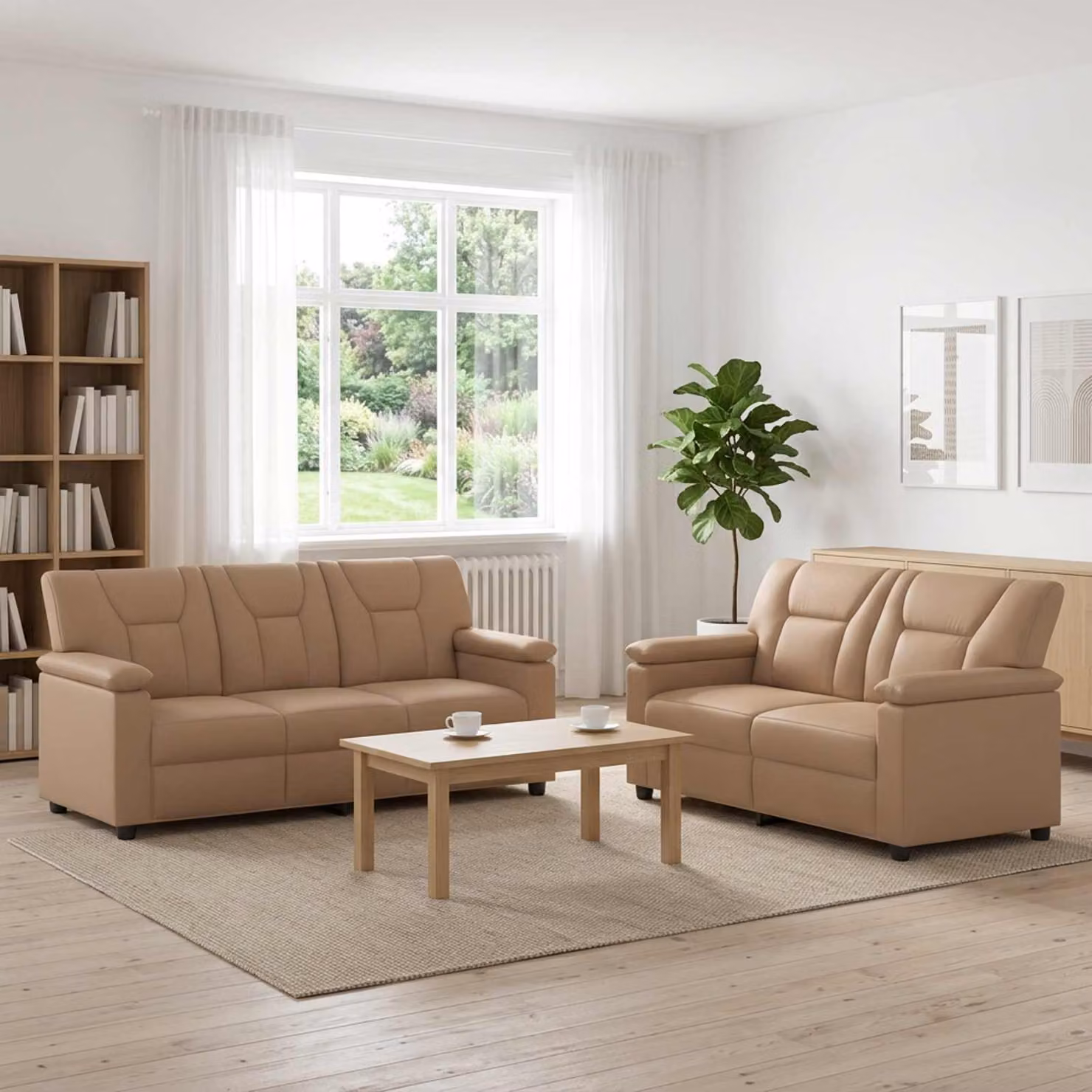 Set di 2 divani vidaXL in similpelle color cappuccino con struttura in metallo e coperture rimovibili per il tuo soggiorno