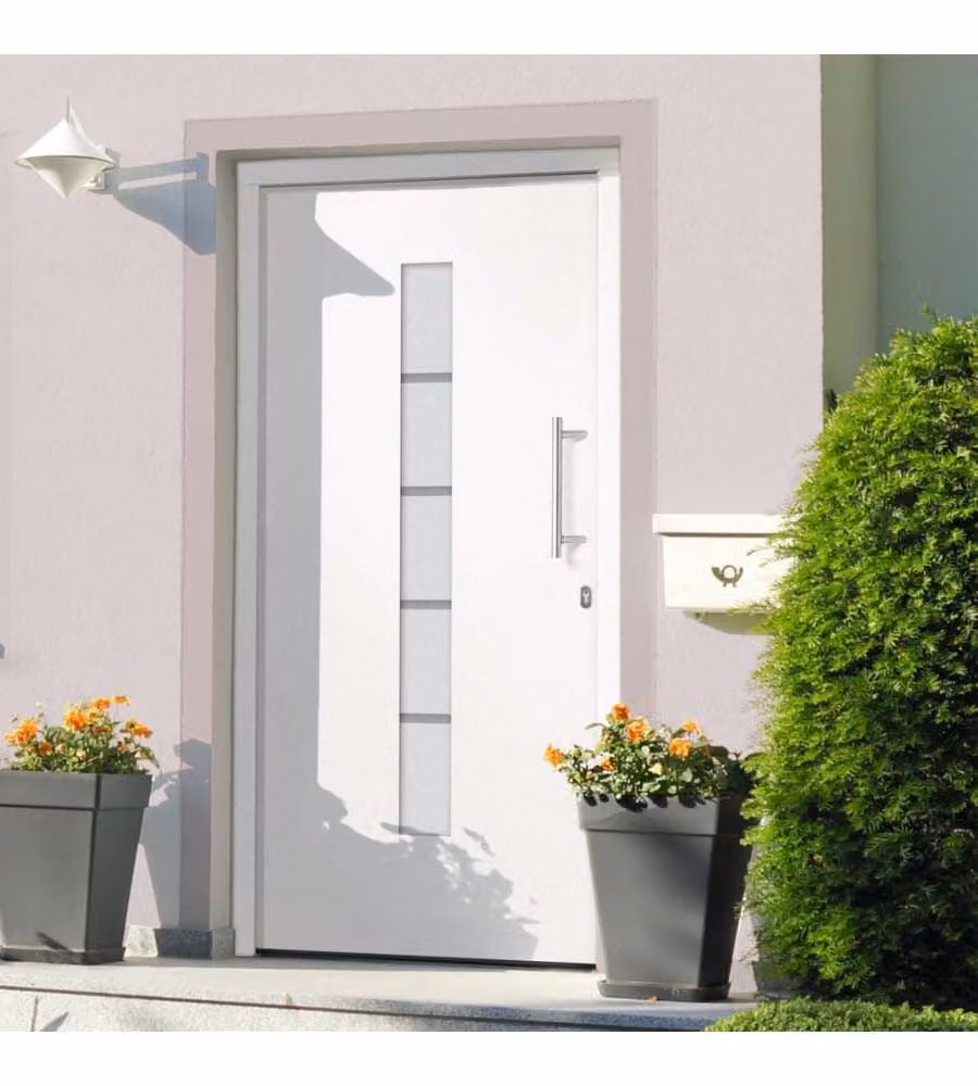 Porta d'Ingresso Moderna vidaXL in Alluminio e PVC Bianco L: 110 cm, H: 210 cm
