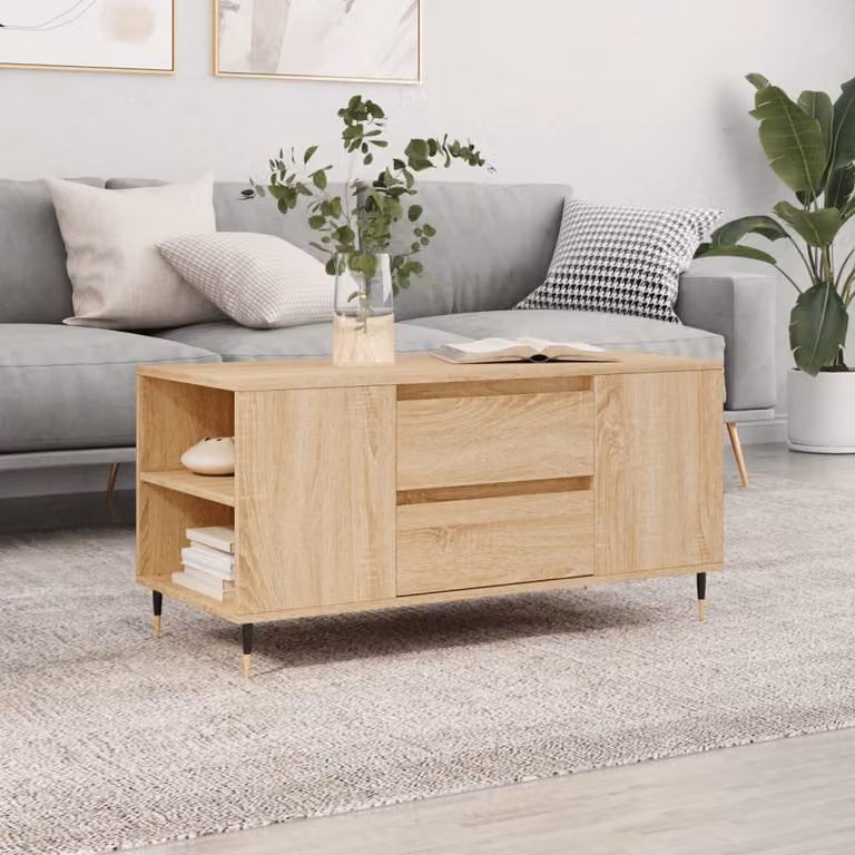 Tavolino da salotto vidaXL in legno e metallo color rovere, L 102 x P 44,5 x H 50 cm