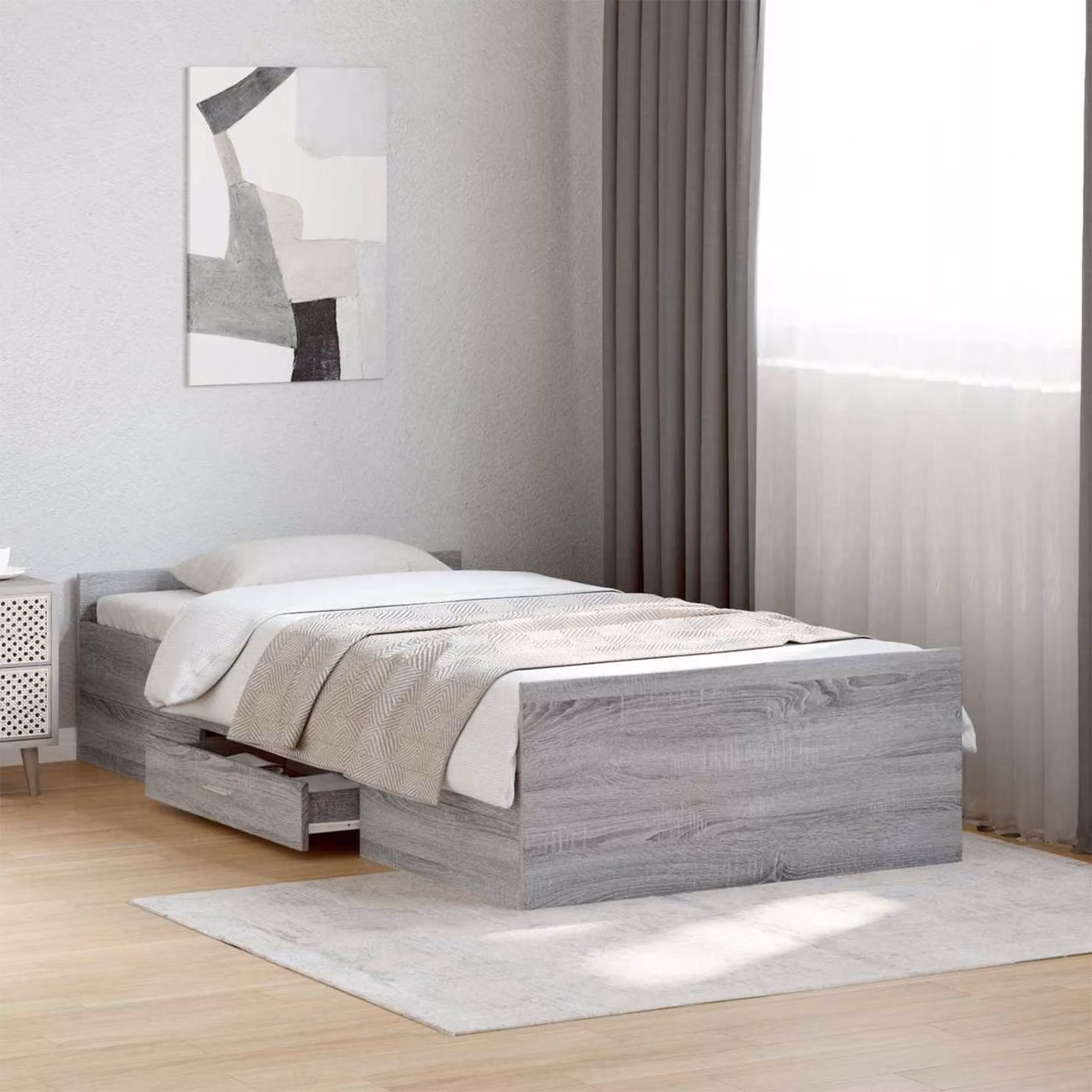vidaXL Telaio letto con contenitore e cassetti in legno Sonoma grigio L 80 x P 200 x H 40 cm