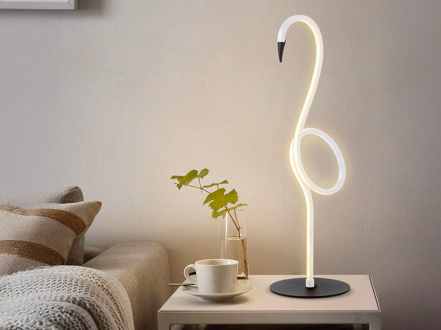 Lampada da tavolo LED moderna Flamingo bianco-nera 6W, luce bianca calda 420 lm, plastica, dimensioni: 50x15x15 cm, IP20, Elstead