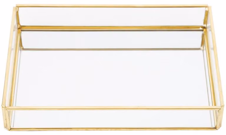 Scatola portaoggetti vintage in metallo e vetro, vassoio dorato, gioielli, cosmetici, scatole da esposizione (formato piccolo)