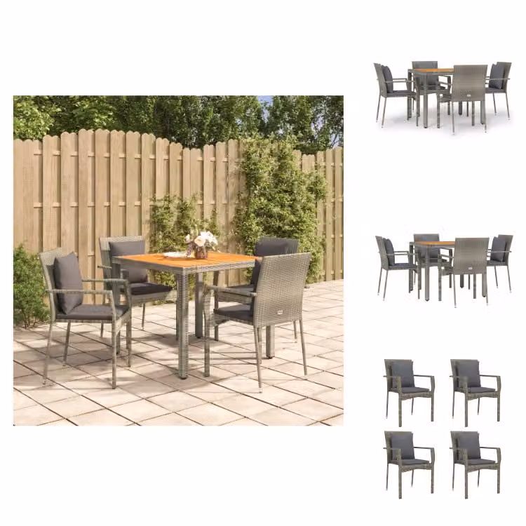 vidaXL Set da pranzo da giardino 5 pezzi con cuscini in poly rattan grigio - Set di mobili da giardino