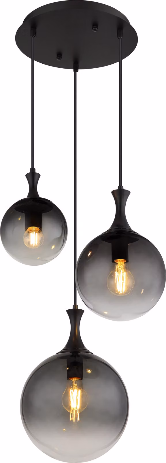Lampada a sospensione, metallo nero, vetro fumé, H 141 cm
