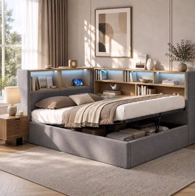 Letto da giorno 140x200 cm grigio in velluto - vano idraulico