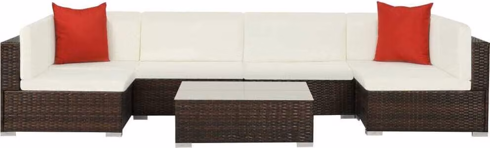 The Living Store Set da salotto da giardino 7 pezzi con cuscini in poly rattan marrone