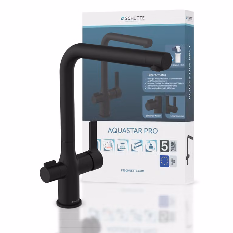 Rubinetto per lavello AQUASTAR PRO con sistema di filtraggio, nero opaco