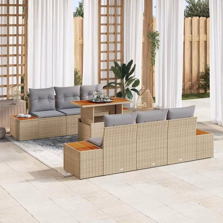 Maison Exclusive - Set da giardino composto da 7 pezzi, divano, in rattan sintetico beige