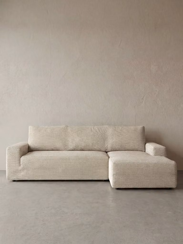Fodera per divano chaise longue Coven Kenay Home, modello dual a righe jacquard, colore grigio bianco beige, larghezza: 300 cm