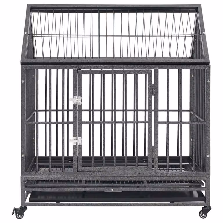 Gabbia per Cani con Ruote in Acciaio e Tetto 92x62x106 cm
