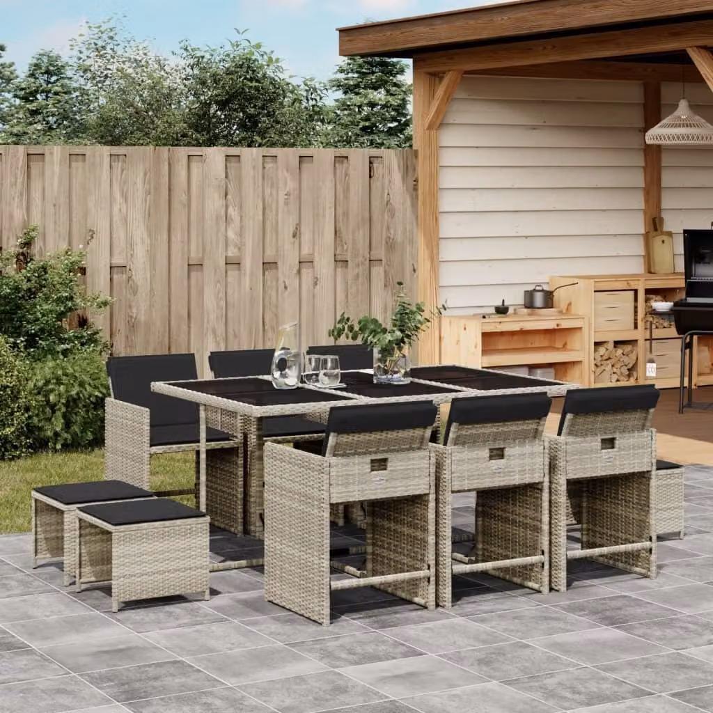 Maison Exclusive - Set Pranzo Giardino 11pz con Cuscini Grigio Chiaro Polyrattan