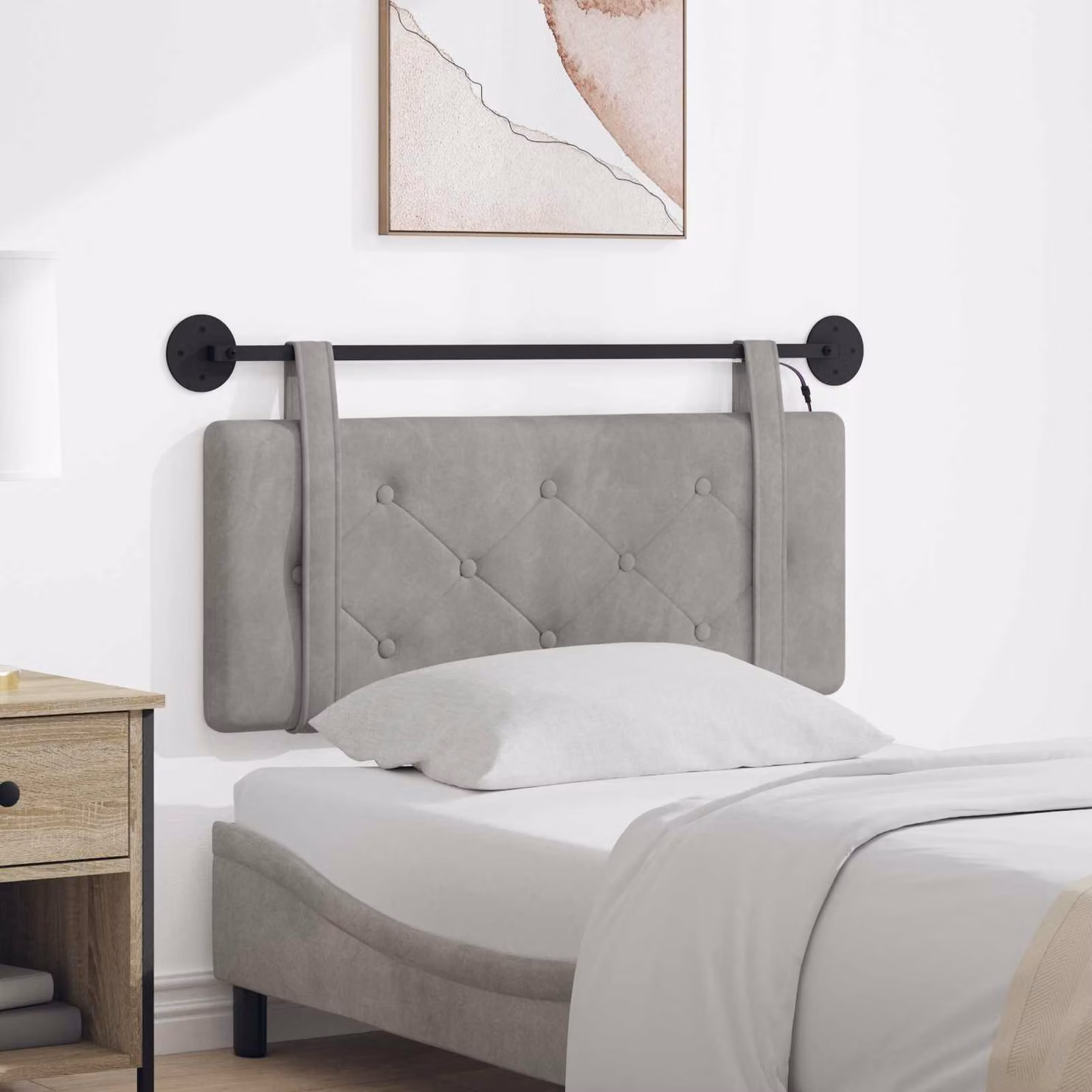 vidaXL Testiera per letto sospesa con luce LED in velluto grigio chiaro