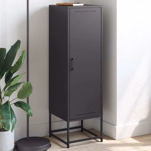 Credenza Buffet Design Mania in Metallo Nero Opaco con Ante a Battente, Stile Industrial, L/P/H: 36 x 39 x 123 cm