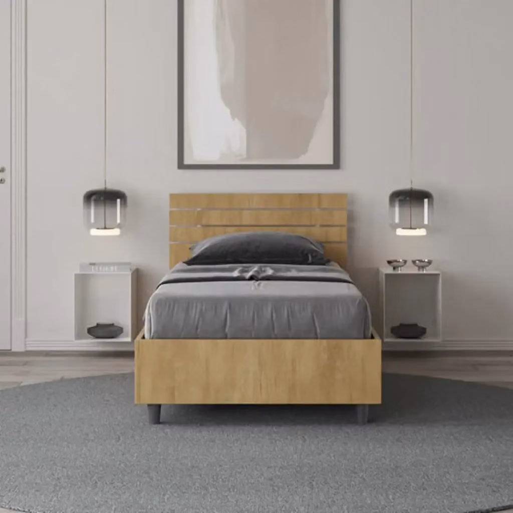 Letto singolo Ankel con testata dritta e doghe in quercia, colore marrone, L/P/H: 80 x 190 x 91 cm – 2