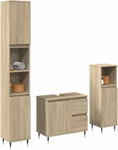 Set Mobili da Bagno 3 pz Rovere Sonoma in Legno Multistrato 3307676