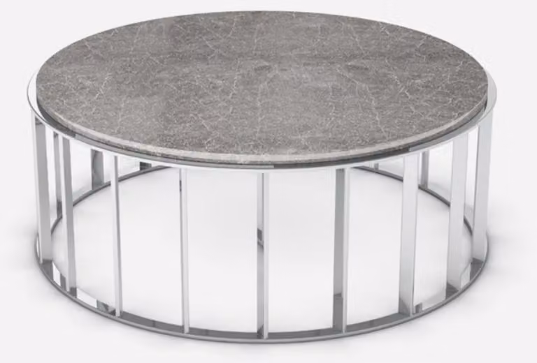 Tavolino Casa Padrino grigio / argento Ø 100 x h. 42 cm - Tavolino da salotto rotondo con piano in marmo Emperador e struttura in acciaio inox - Mobili da salotto - Qualità lusso