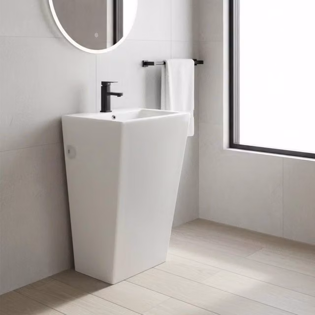 Lavabo freestanding rettangolare in ceramica bianco 53x46,5x86,5 – Modello LAV303