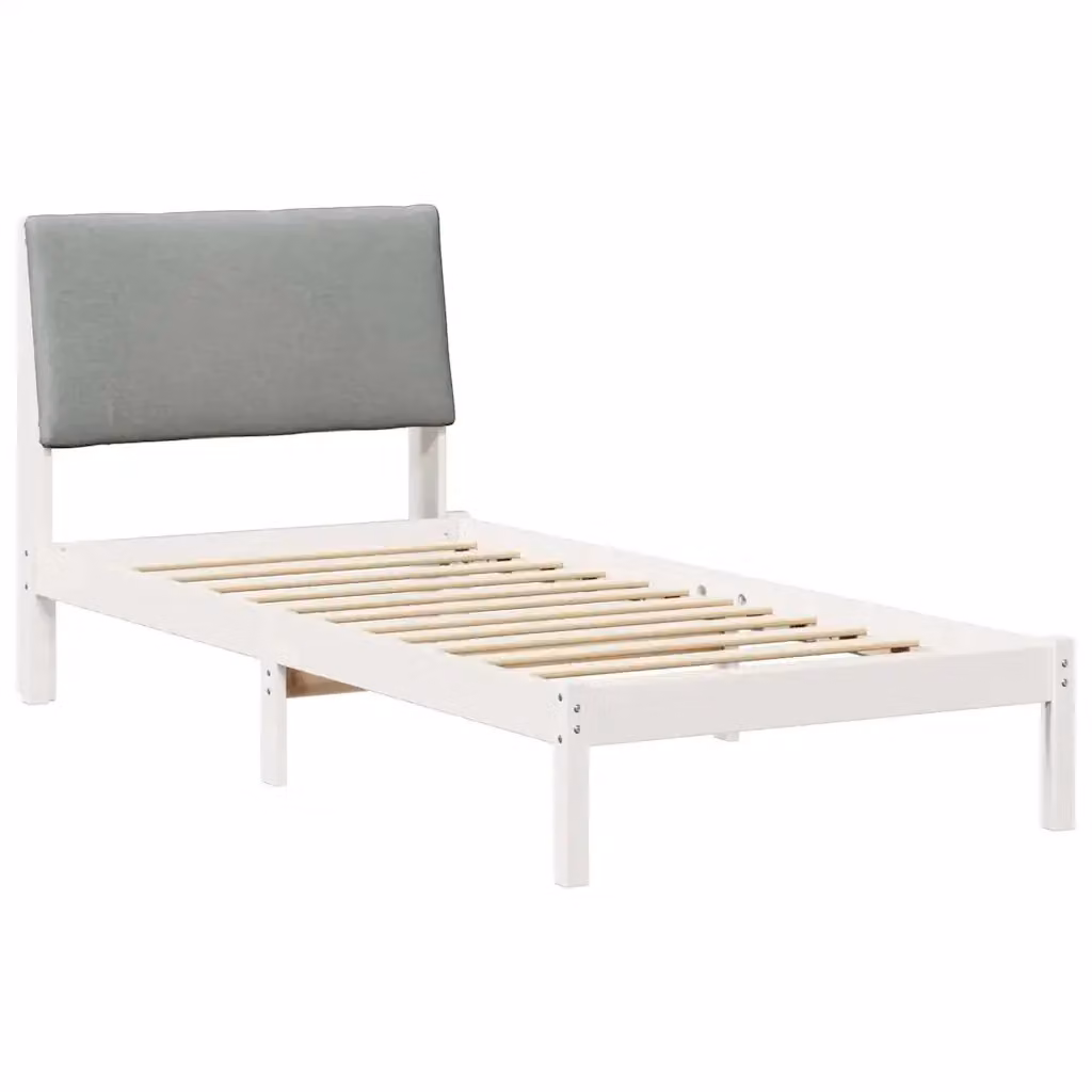 Struttura letto con giroletto e rete in legno di pino, rivestimento in tessuto bianco e grigio, L/P/H: 200 x 100 x 93,5 cm – 2