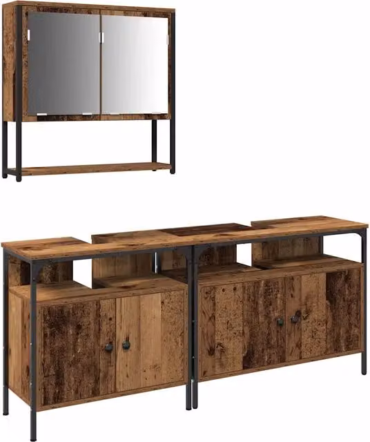 Set di mobili per il Bagno | Armadio da bagno 3 pz Marrone Legno multistrato