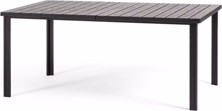 Tavolo rettangolare da esterno 180x90 cm, struttura in acciaio e doghe effetto legno, 8 posti a sedere, stile moderno per giardino o terrazza - THOMAS - Nero