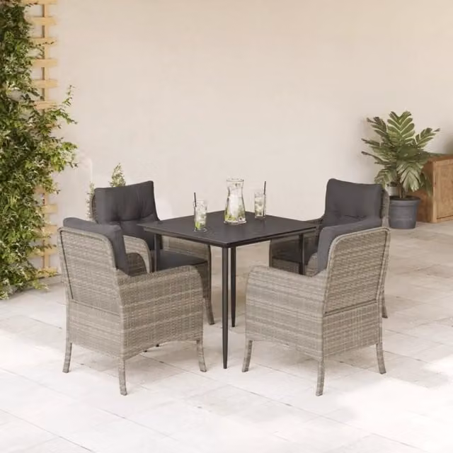 Set Pranzo da Giardino 5pz con Cuscini Grigio Chiaro Polyrattan 3211991