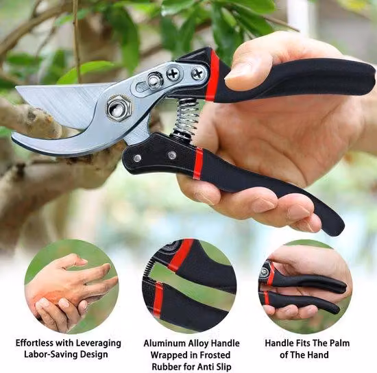 Ibenzoa® Profi, forbici da giardino da 20 cm – lame in acciaio SK-5, manici ergonomici in alluminio con rivestimento in silicone antiscivolo, ideale per tagliare rami fino a Ø25 mm, sistema di bloccaggio a un pulsante