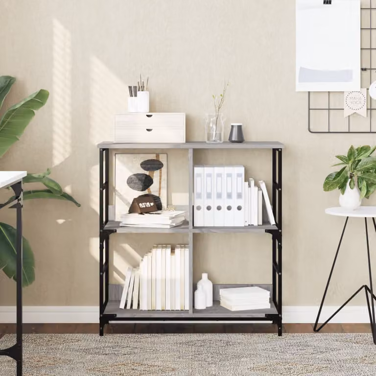 Libreria industriale vidaXL in legno e metallo Grigio, da appendere al muro, L 78,5 cm x P 33 cm x H 82 cm
