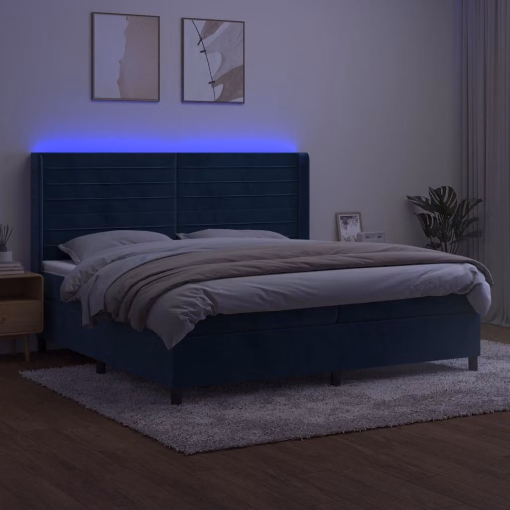Maison Exclusive - Letto boxspring con materasso e LED blu scuro 200x200 cm velluto