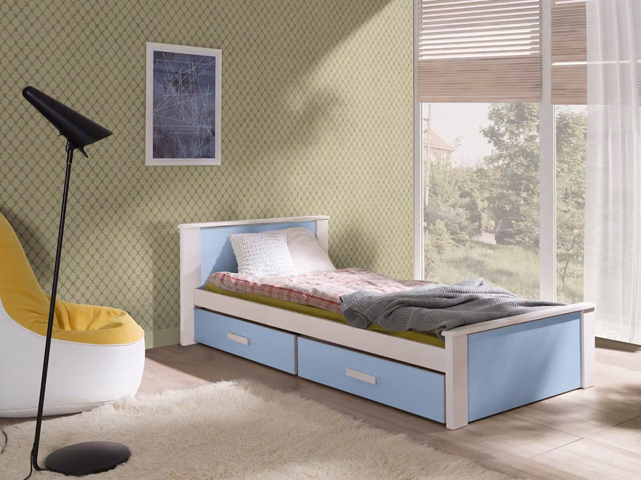 Letto per bambini con spazio di archiviazione 80x180 POLCH - bianco / blu