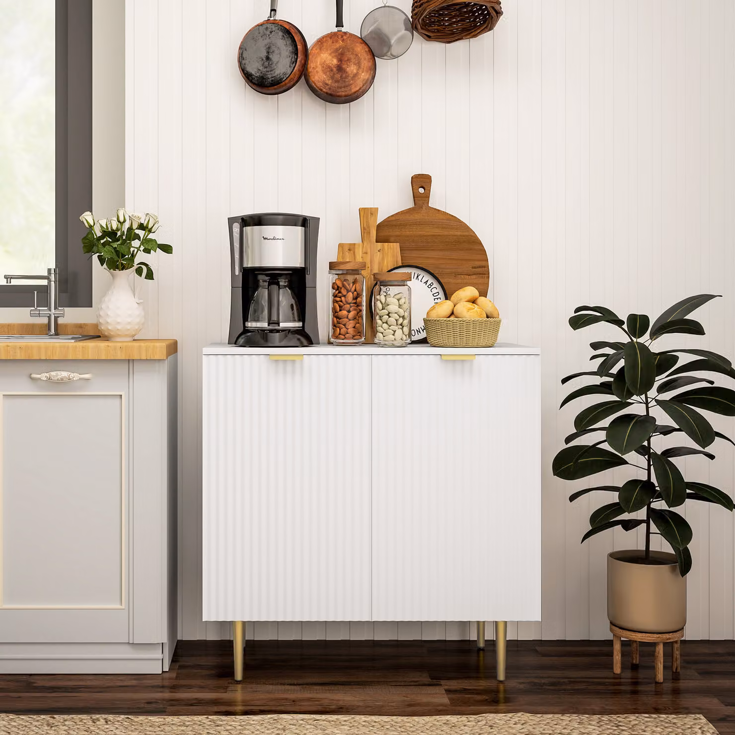 Credenza da cucina e soggiorno HOMCOM con 2 ante e ripiano regolabile, Bianco, L 80 cm x P 40 cm x H 80 cm – 2