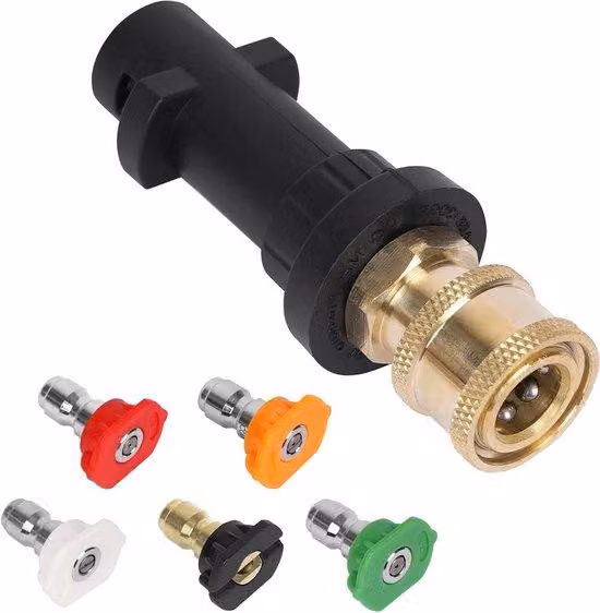 Adattatore Karcher per modelli K2, K3, K4, K5, K6, K7 - con attacco rapido da 1/4 di pollice - include 5 ugelli di potenza