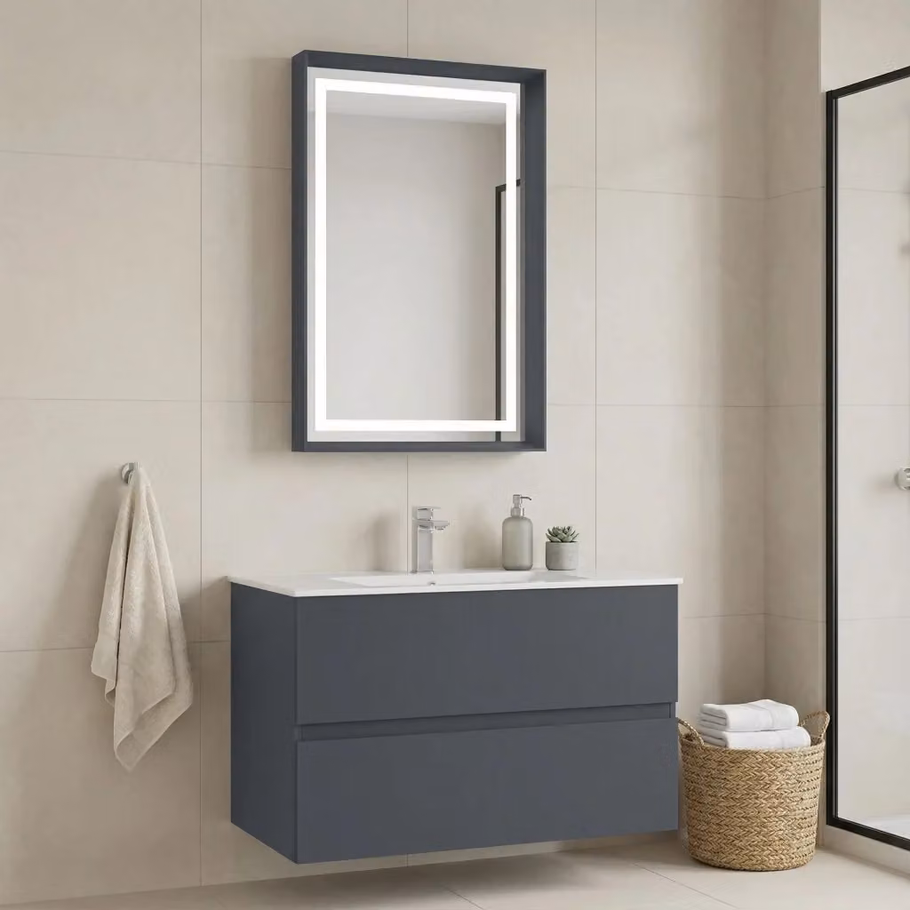 Set mobile lavabo con specchio Nest 91 v2 HANAH HOME, Antracite opaco, L 91 x P 51 x H 55 cm – 2