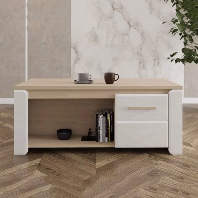 Niella, Tavolino da Salotto Moderno in Rovere Marrone e Bianco, L/P/H: 120 x 55 x 50 cm – 1