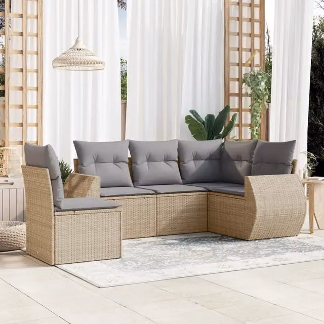 Set Divano da Giardino 5 pz con Cuscini Beige in Polyrattan 3253706
