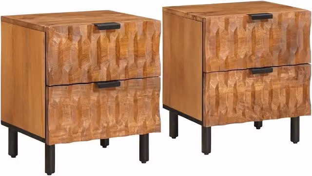 Set di 2 Armadi da Notte vidaXL in Legno di Mango Marrone L: 40 cm, P: 33 cm, H: 46 cm