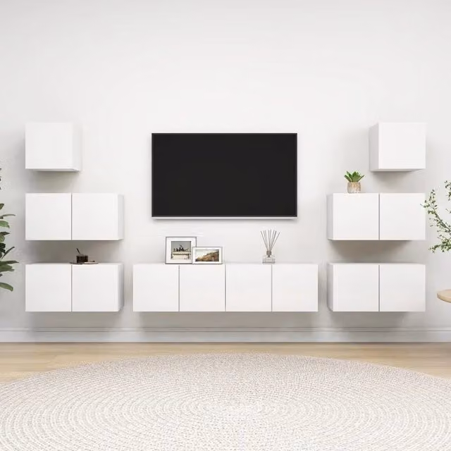 Set Mobili Porta TV 8 pz Bianco in Legno Multistrato 3078714