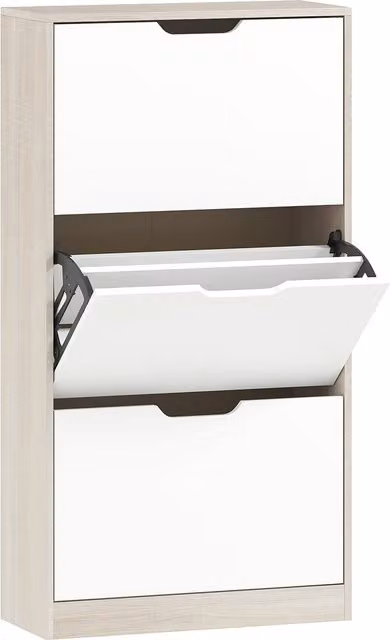 Scarpiera Slim HOMCOM con 3 Cassetti per 18 Paia di Scarpe, Colore Legno e Bianco, L: 62.5 cm, P: 26 cm, H: 117.5 cm – 1