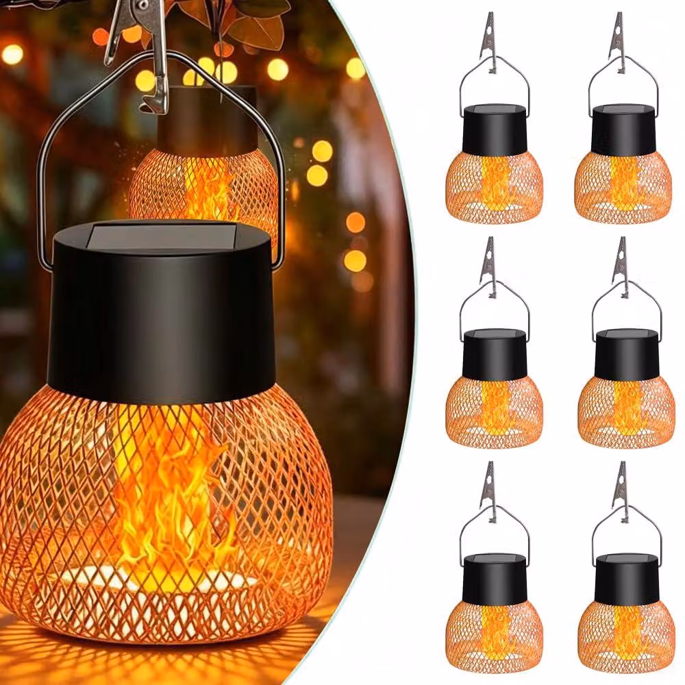 Set di 6 lampade solari da appendere, con clip, luce bianco caldo, forma rotonda, in plastica