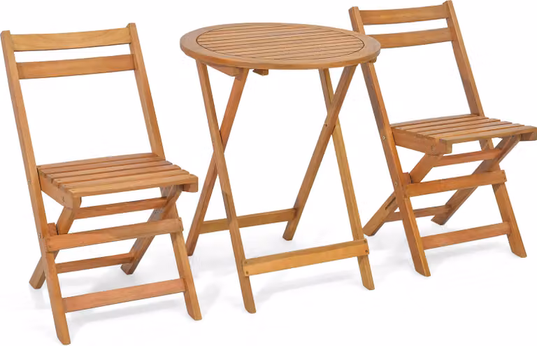 COSTWAY Set bistrot 3 pezzi pieghevole, 2 sedie da giardino e tavolino, mobili da giardino in legno di acacia